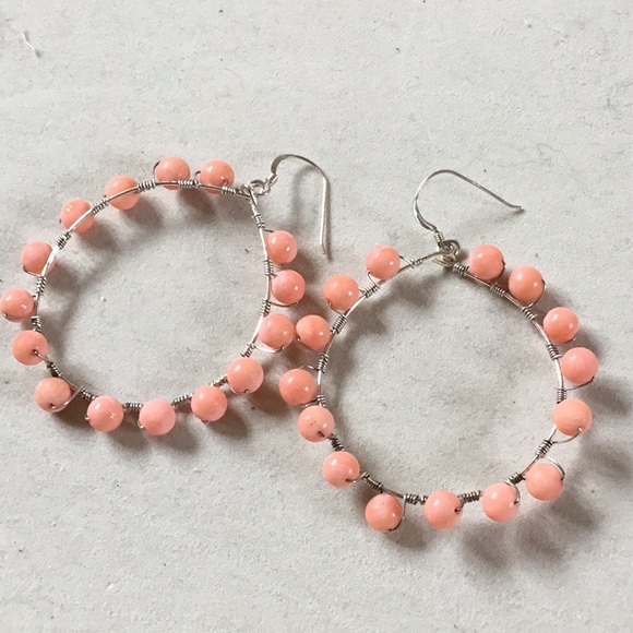 Sterling Silver Pink Coral Loop earrings - Picture 1 of 4